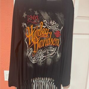 Harley Davidson Black Fringe Long Sleeve Open Sweater